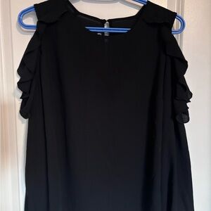 Y2K Iz Byer Black Ruffle Cold Shoulder Long Sleeve Blouse Top